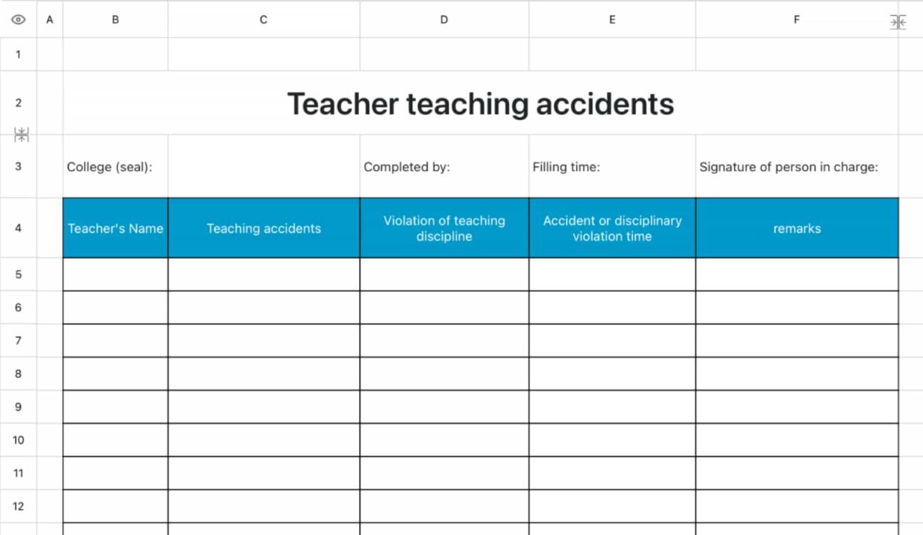 Teacher teaching accident situation table